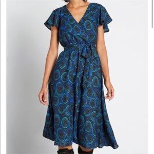 NWOT Peacock Faux Wrap Midi Dress